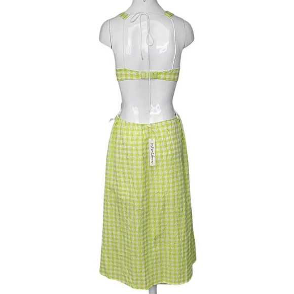 For Love & Lemons Maureen Midi Dress Size XS Gingham Tie  Side Textured - Picture 4 of 12